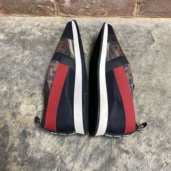 Fendi Logo Mesh Black -Red-Tan Slip On Sneakers Size 37.5 - Picture 6 of 14